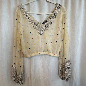 TOPSHOP Mesh polka dot lace shirt (US size 10)